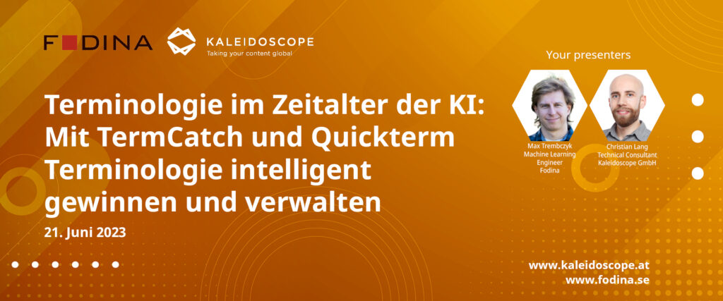 Terminologie im Zeitalter der KI ist ein kostenloses Webinar von Fodina und Kaleidoscope am 21.6.2023